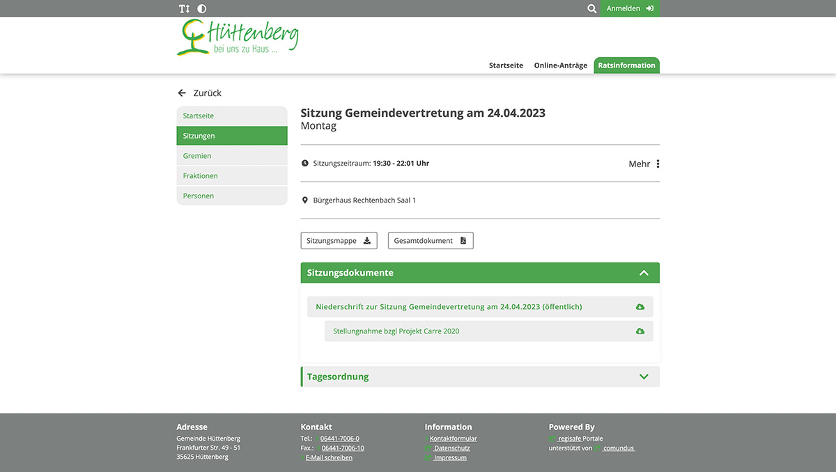 Tagesordnung und Schriftstücke einer Sitzung der Gemeindevertretung