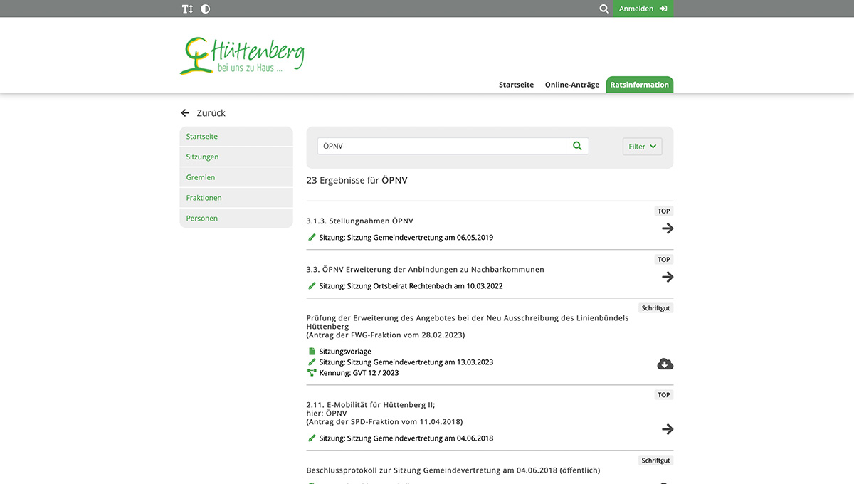 Suche im Ratsinformationssystem