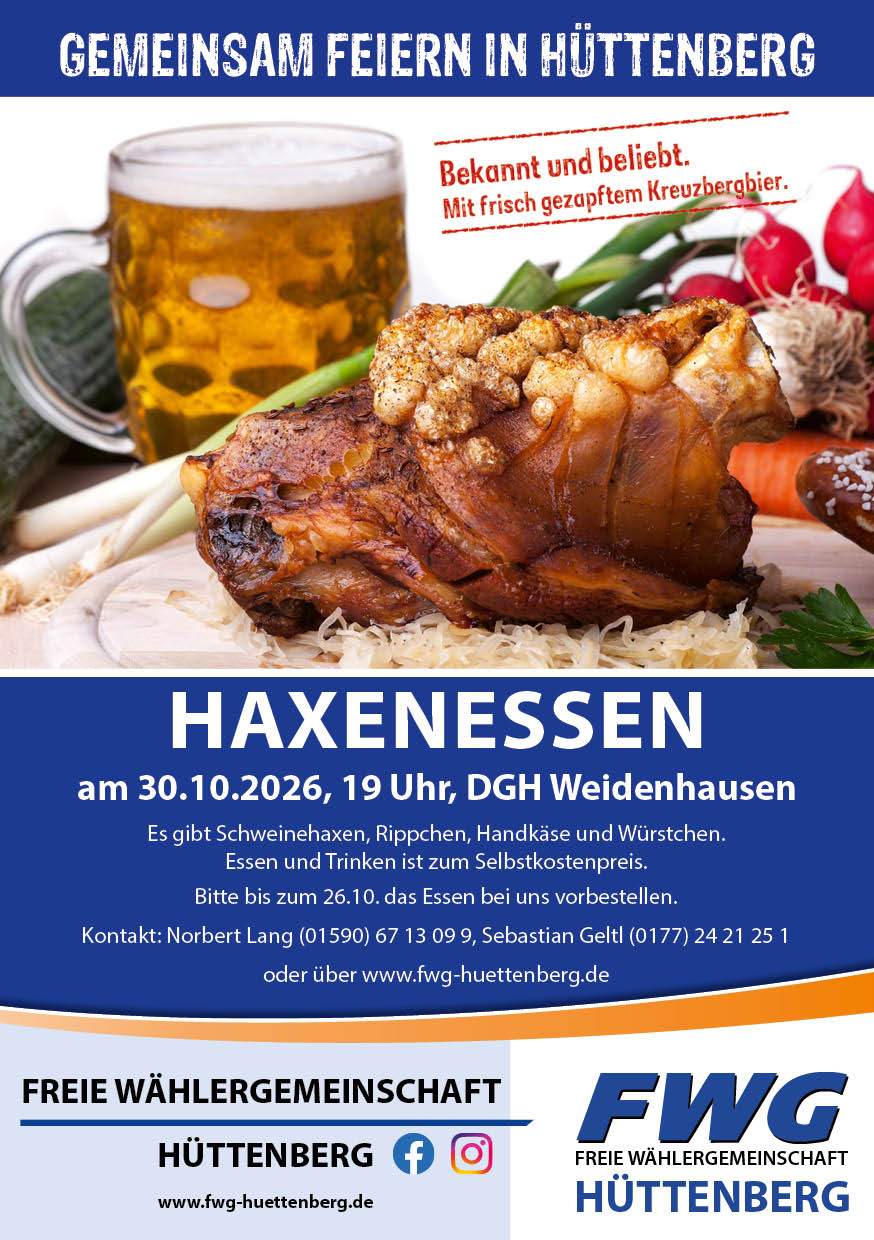 Flyer Haxenessen 2026 der FWG Hüttenberg
